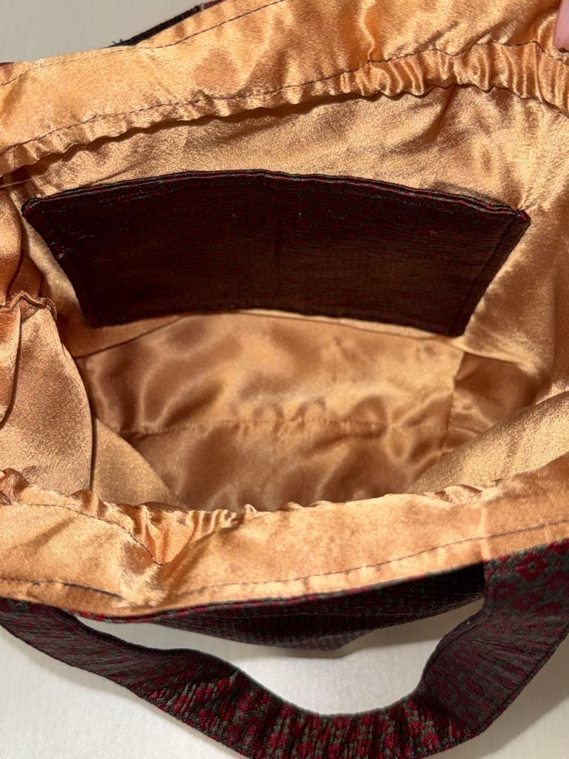 着物生地の巾着バッグ 中型