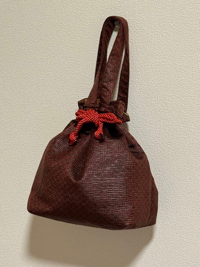 着物生地の巾着バッグ 中型