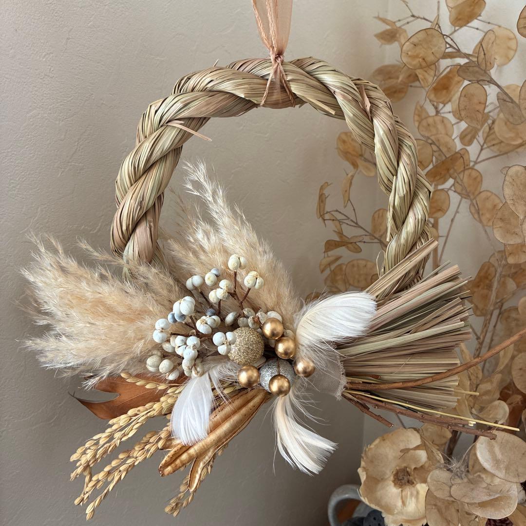 2026 ナチュラル可愛いしめ縄飾り リース大　 4