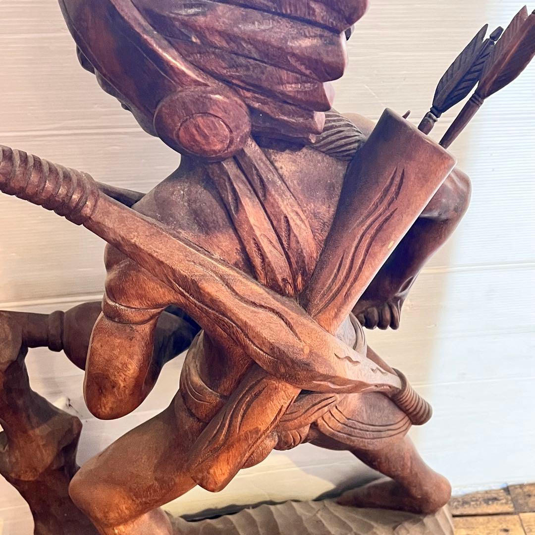 置物 木彫木像 高さ約84.5cm 工芸品 オブジェ インテリア　インディアン