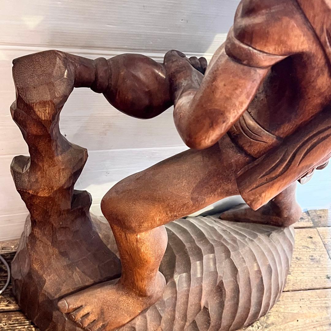 置物 木彫木像 高さ約84.5cm 工芸品 オブジェ インテリア　インディアン