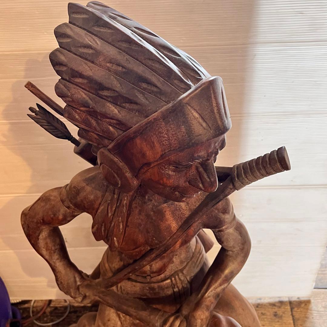 置物 木彫木像 高さ約84.5cm 工芸品 オブジェ インテリア　インディアン