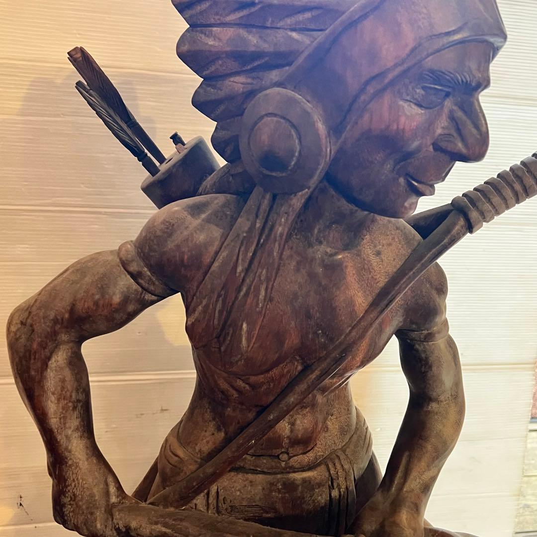 置物 木彫木像 高さ約84.5cm 工芸品 オブジェ インテリア　インディアン