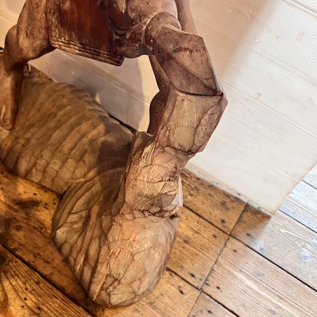 置物 木彫木像 高さ約84.5cm 工芸品 オブジェ インテリア　インディアン