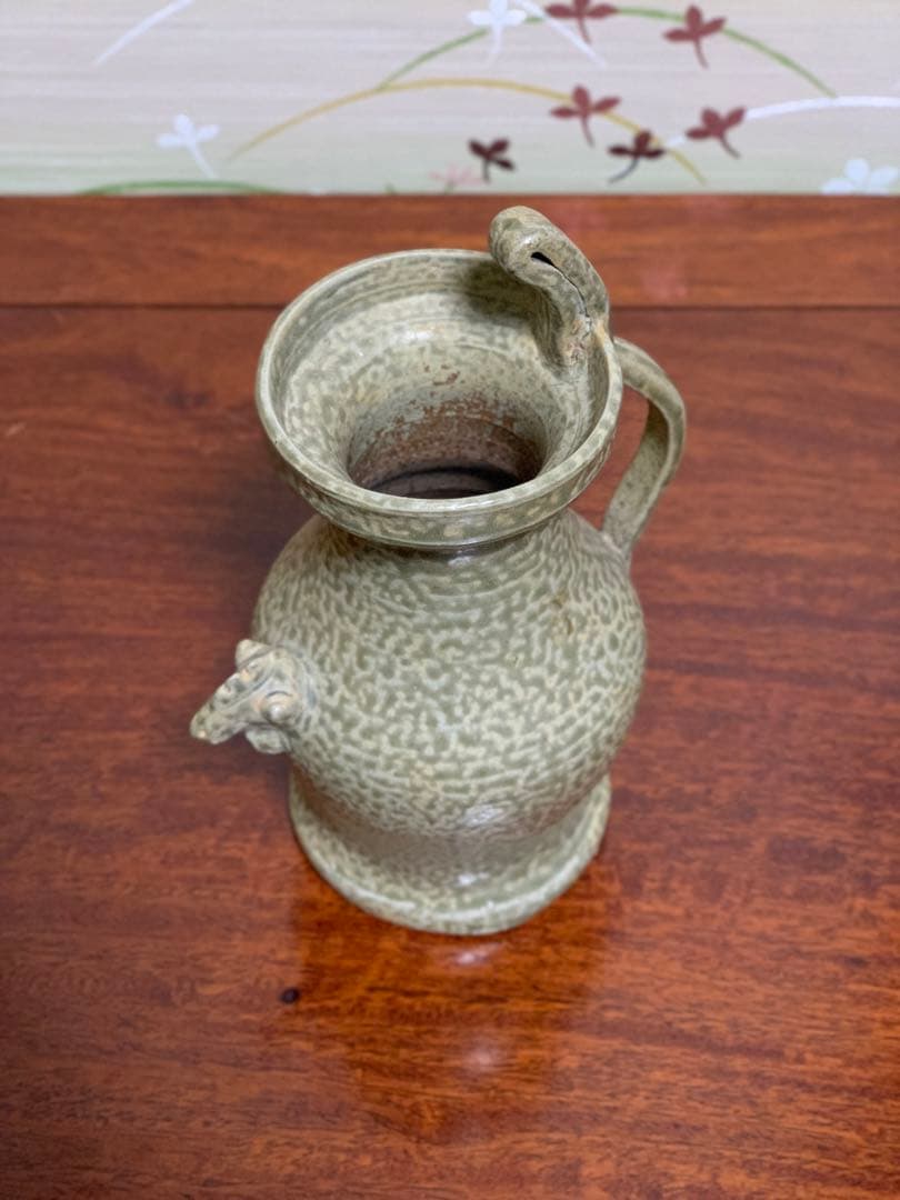 ビンテージ　骨董品　アンティーク青磁獣口水差し