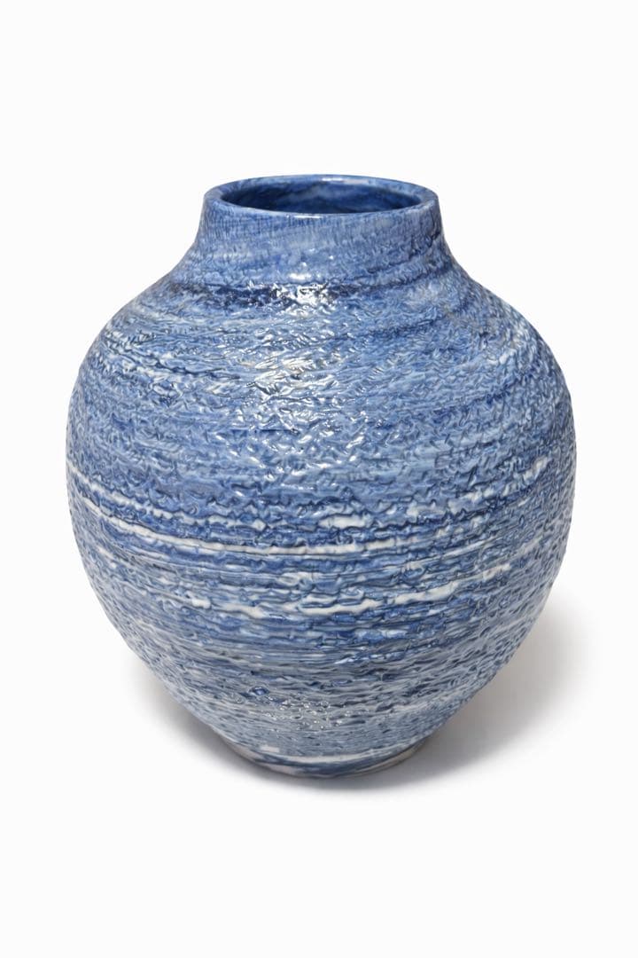 笠間焼 花瓶 花入 作家物 共箱付き 青釉 壺 陶芸