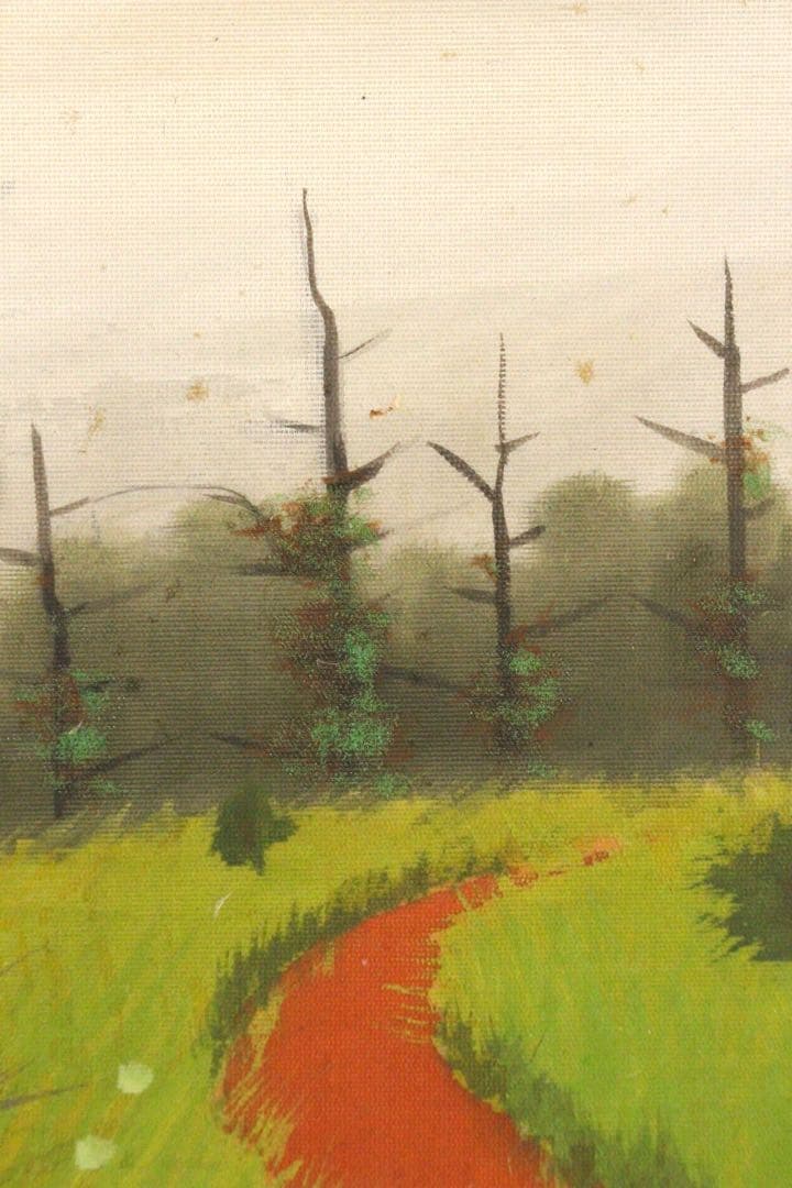 No4461 掛軸　小谷雅彦「高原」着色絹本　共箱　日本画　風景画　送料無料