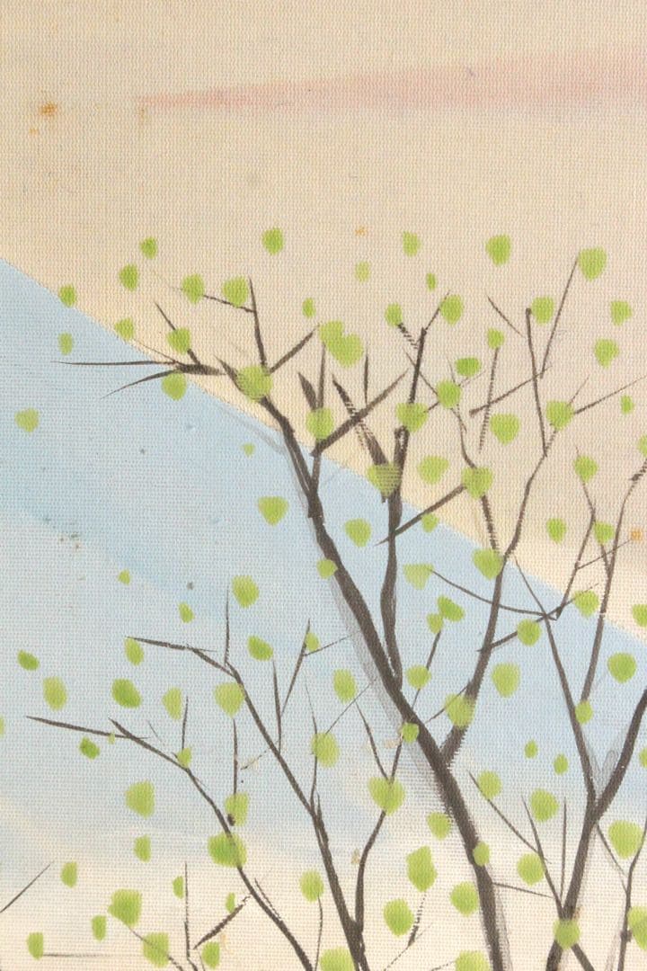 No4461 掛軸　小谷雅彦「高原」着色絹本　共箱　日本画　風景画　送料無料