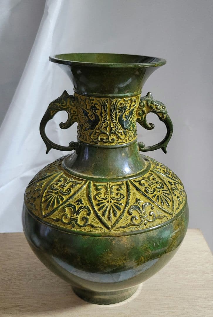 時代物　花瓶　花器　混合銅製　銅壺　吉秀作