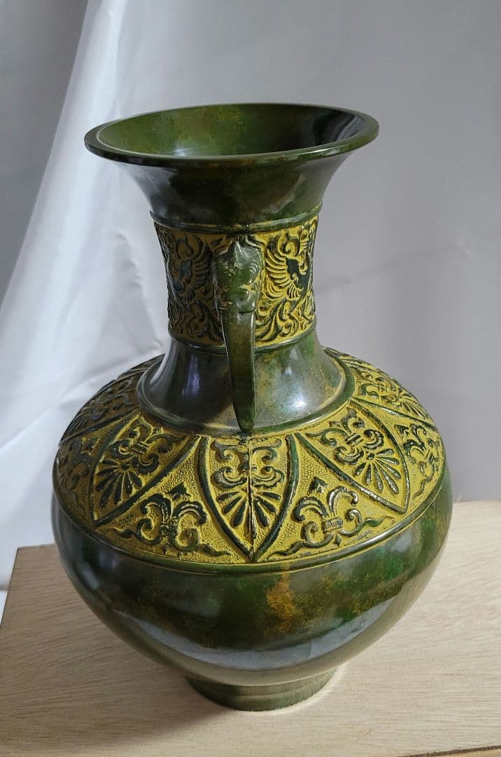 時代物　花瓶　花器　混合銅製　銅壺　吉秀作