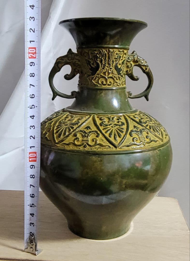 時代物　花瓶　花器　混合銅製　銅壺　吉秀作
