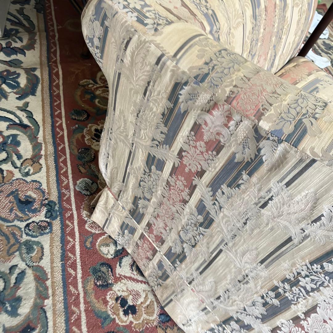 昭和レトロ コスガ家具 古家具 花柄ストライプ 三人掛けソファー アームチェア