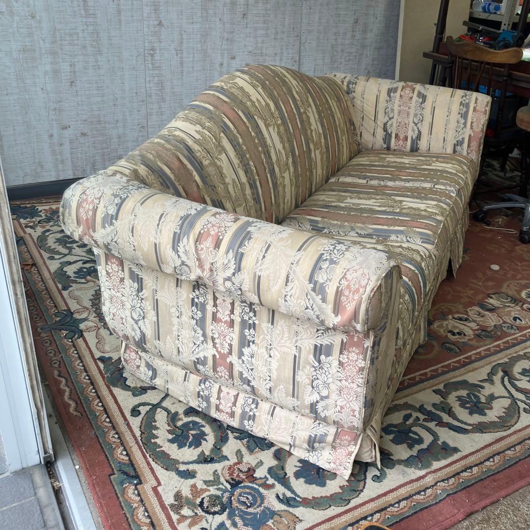 昭和レトロ コスガ家具 古家具 花柄ストライプ 三人掛けソファー アームチェア