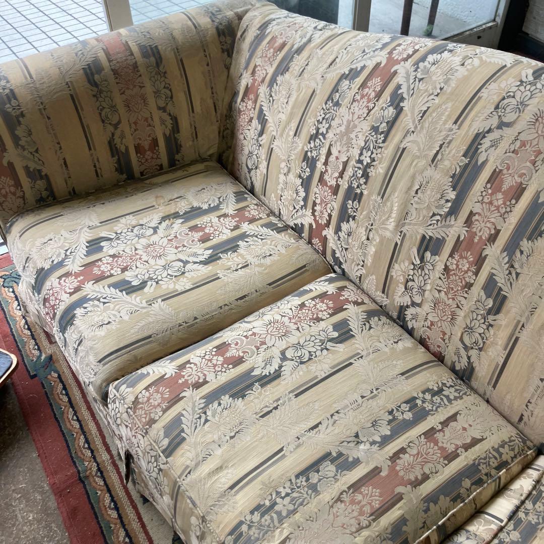 昭和レトロ コスガ家具 古家具 花柄ストライプ 三人掛けソファー アームチェア