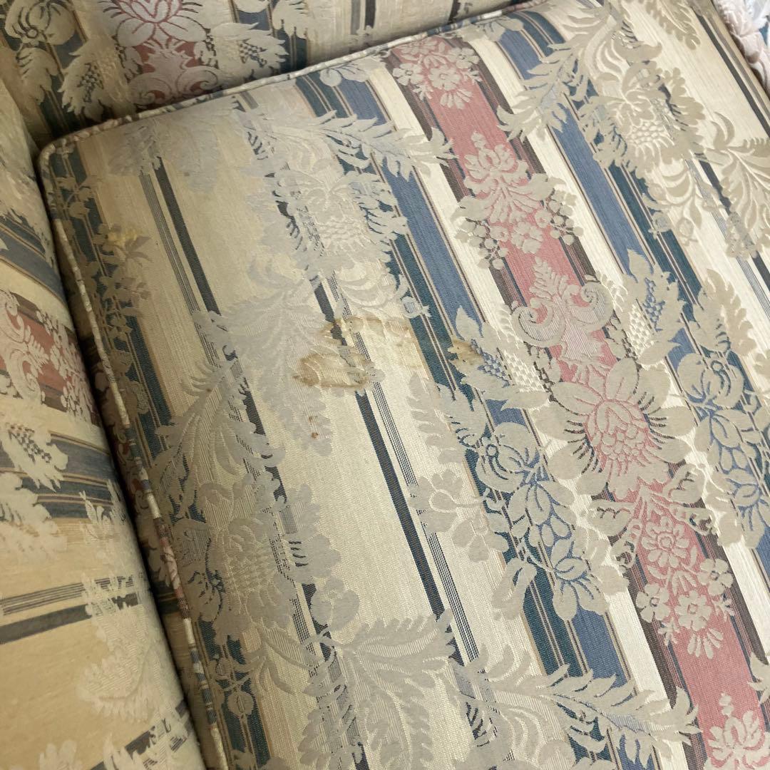 昭和レトロ コスガ家具 古家具 花柄ストライプ 三人掛けソファー アームチェア