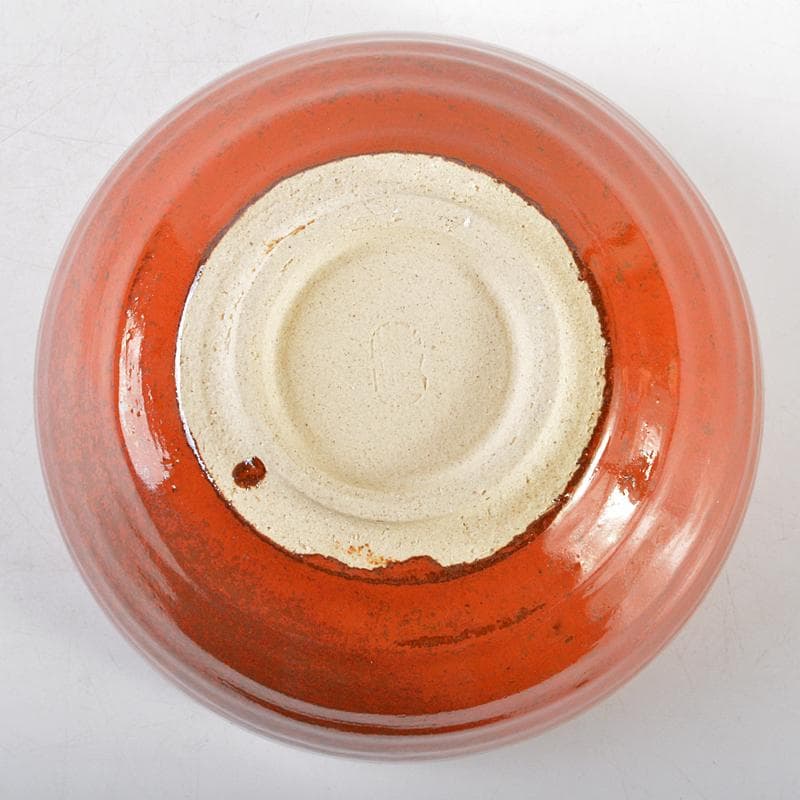 板谷波山作　辰砂茶碗　銘「寒山路」　仕覆付　共布　淡々斎極め箱　D　R6184