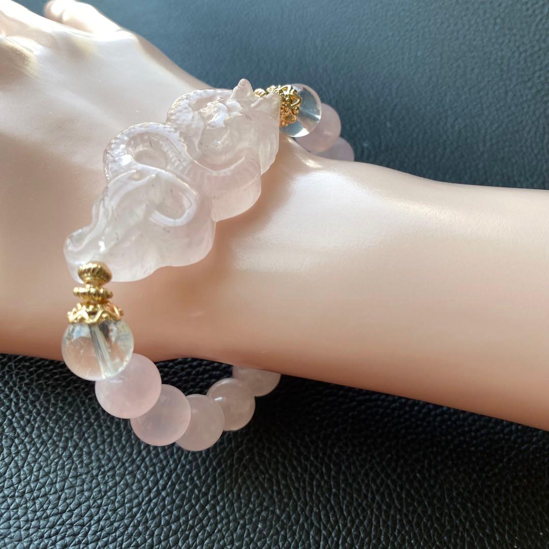 ローズクオーツ龍ブレスレット　恋愛運