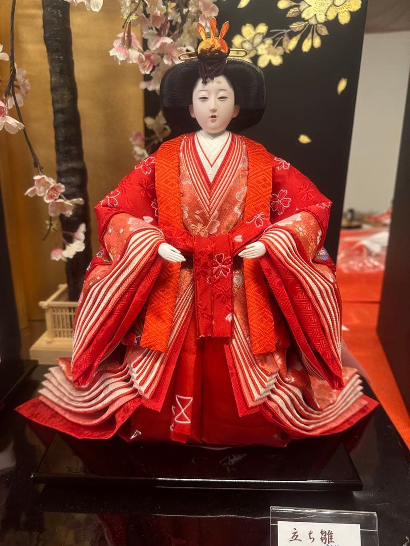 【新品未使用・展示品】京友禅 正絹 親王飾り 雛人形セット 桜屏風付き