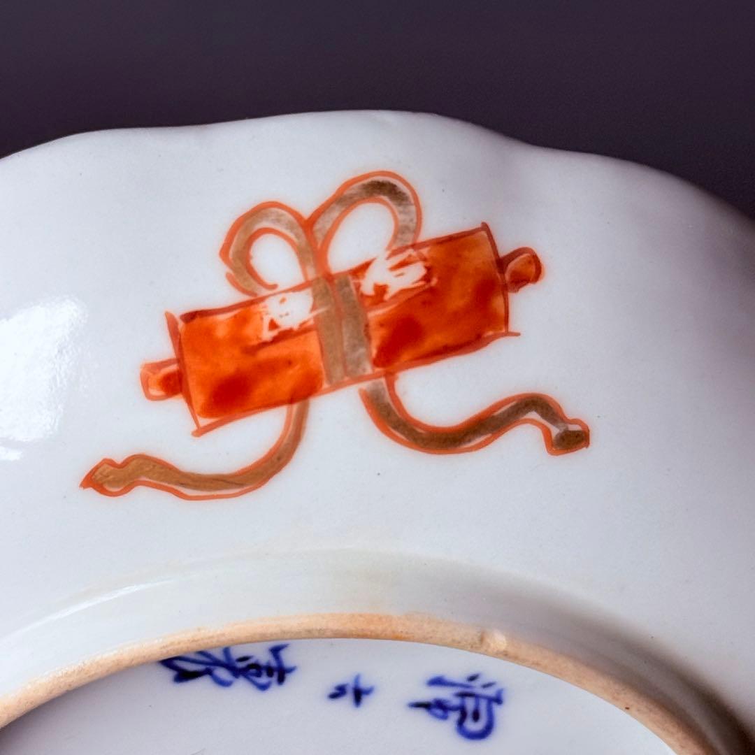 明治時代　幻の窯元　源六窯　金襴手扇子松鶴文小皿　10枚　三つトマーク