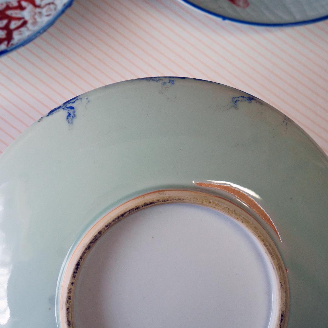 伊万里焼　明治～昭和　7寸皿　16枚　瓢箪と蝶結び　吉祥紋様　木箱