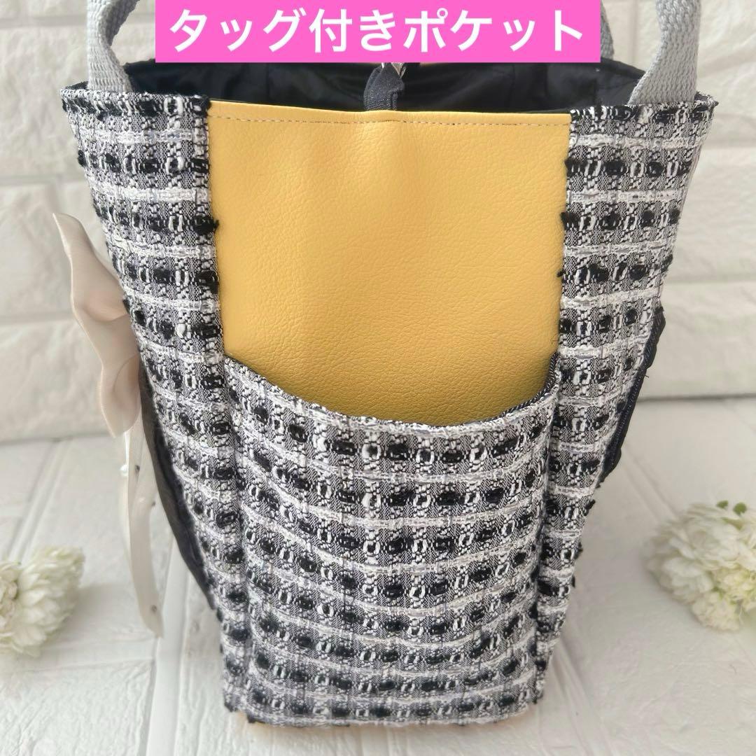 ゆ*ら様 ツイード＆フェイクレザー　黒猫ちゃん　コヤンイサムチョン　トートバッグ