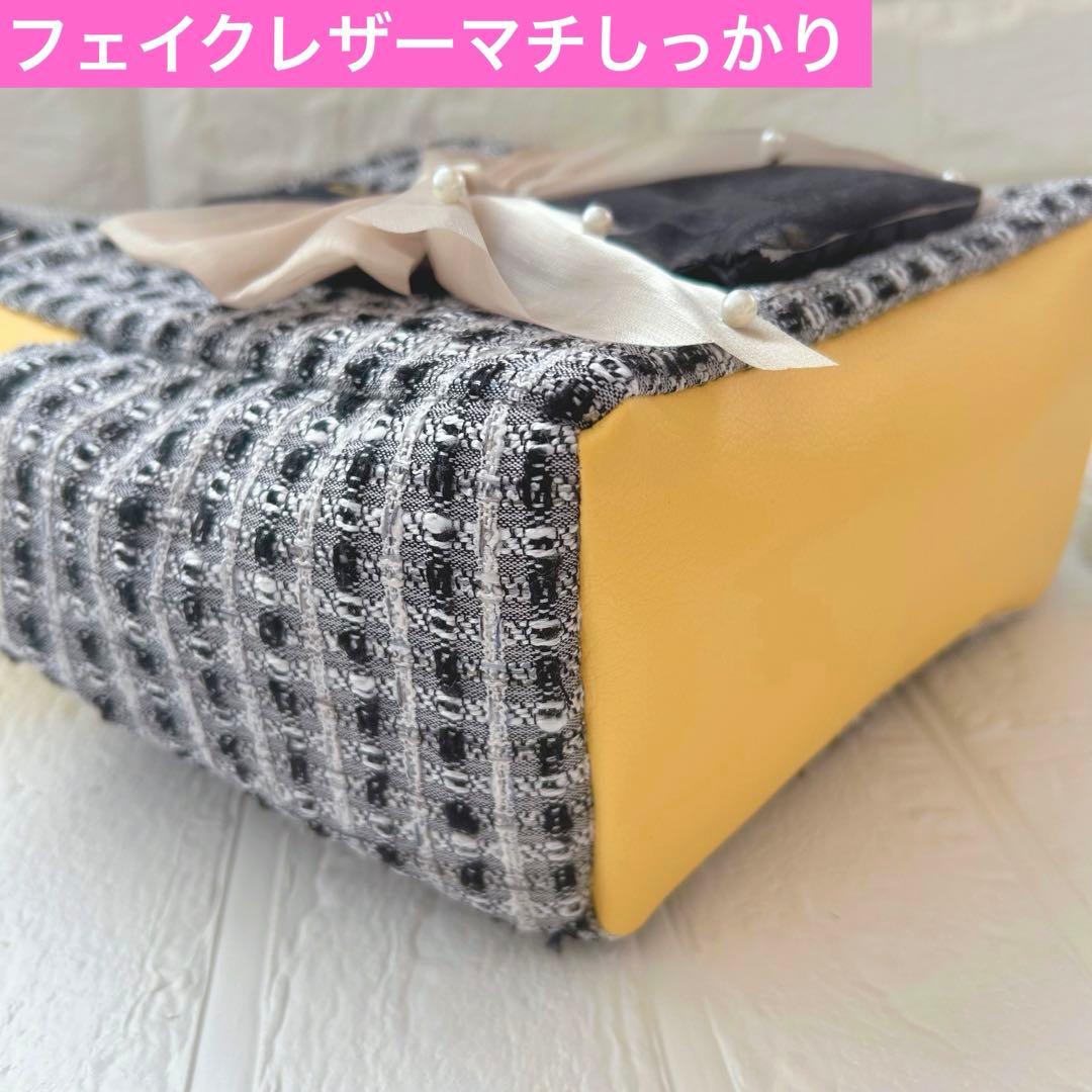 ゆ*ら様 ツイード＆フェイクレザー　黒猫ちゃん　コヤンイサムチョン　トートバッグ