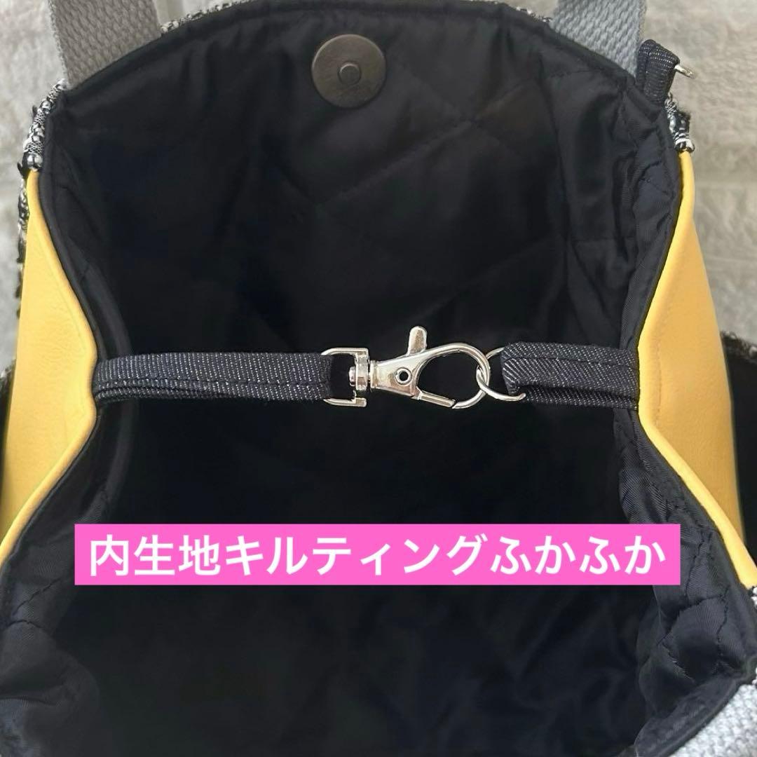 ゆ*ら様 ツイード＆フェイクレザー　黒猫ちゃん　コヤンイサムチョン　トートバッグ