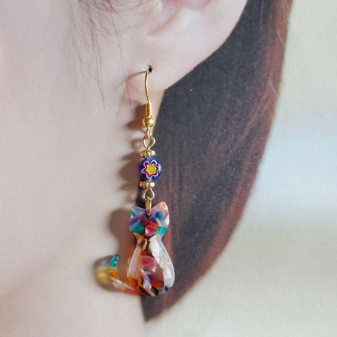 【ハンドメイド】マーブル猫ピアス