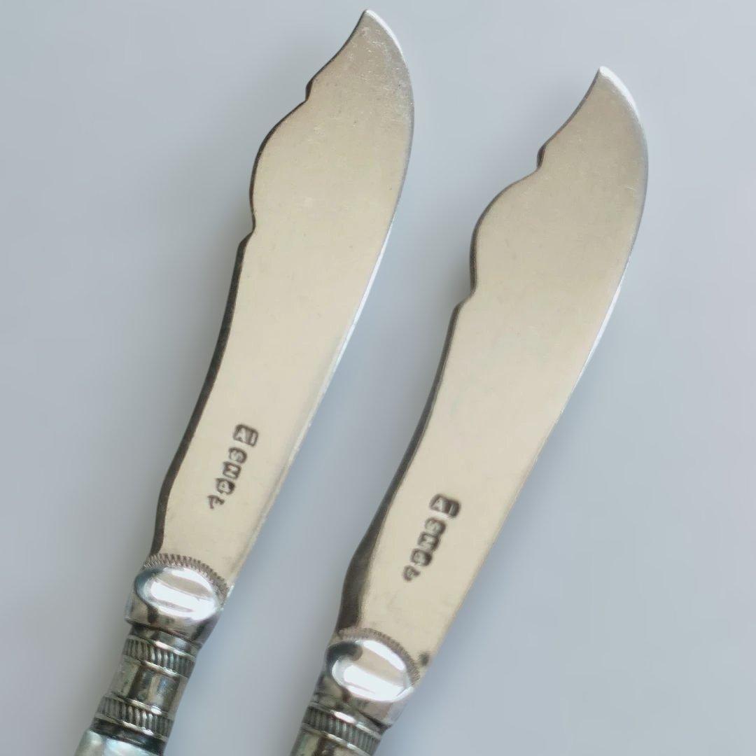 ナイフセットB　マザーオブパール　白蝶貝　アンティーク　シルバープレート