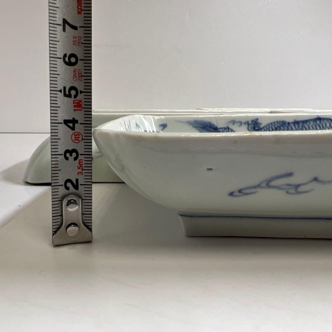 江戸時代　古伊万里　染付龍図長皿4枚　幅約20.8㎝　東Y8-0402①