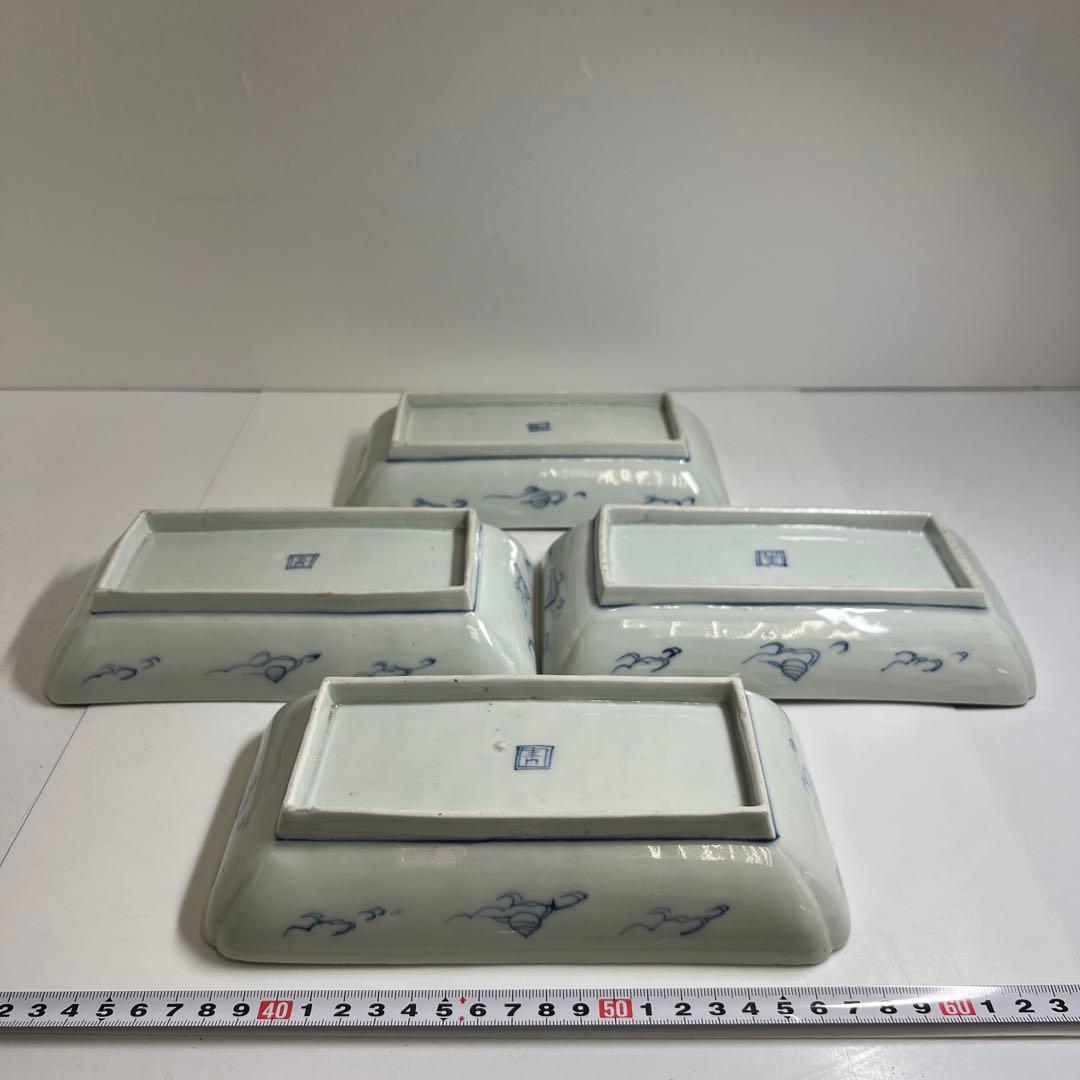 江戸時代　古伊万里　染付龍図長皿4枚　幅約20.8㎝　東Y8-0402①