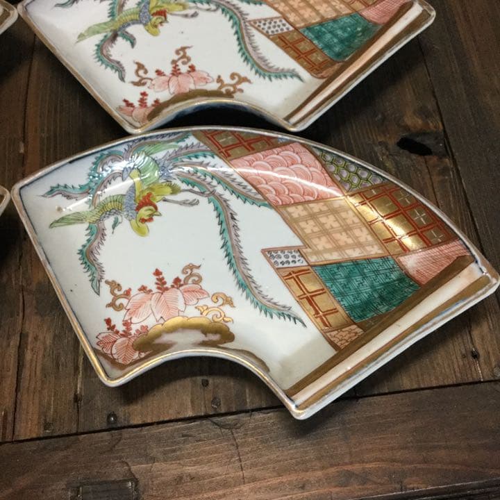 古伊万里　絵皿　金欄色絵　鳳凰桐紋　富貴長春　5客　江戸　大聖寺・九谷焼好きも