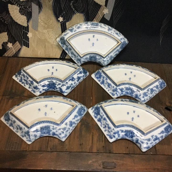 古伊万里　絵皿　金欄色絵　鳳凰桐紋　富貴長春　5客　江戸　大聖寺・九谷焼好きも