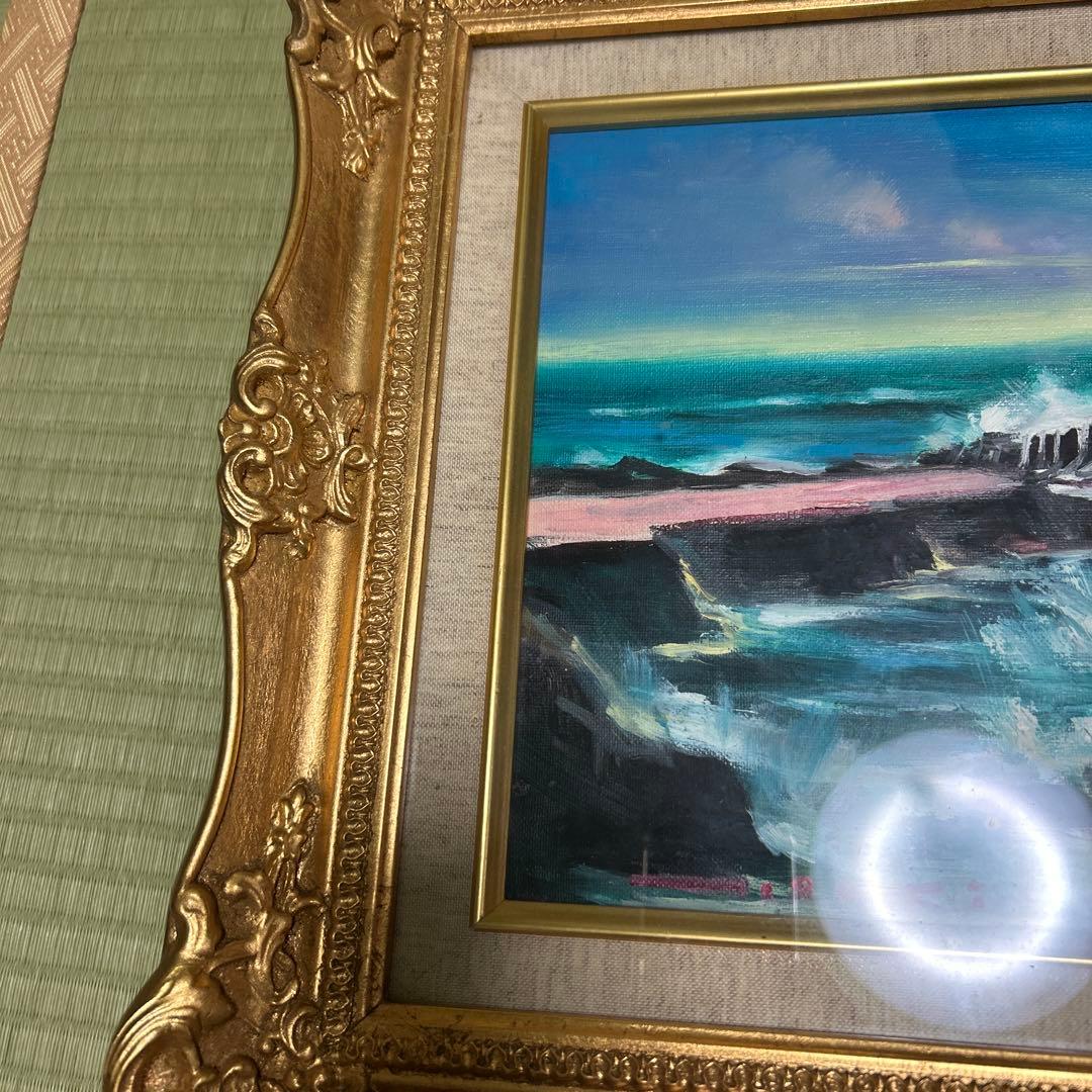 （値下げしました）海の風景 油彩画 金色フレーム