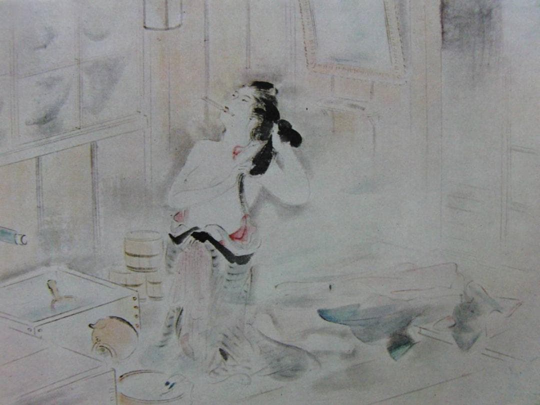 鏑木　清方【註文帳・第十二図】、年代物、希少画集画、状態良好