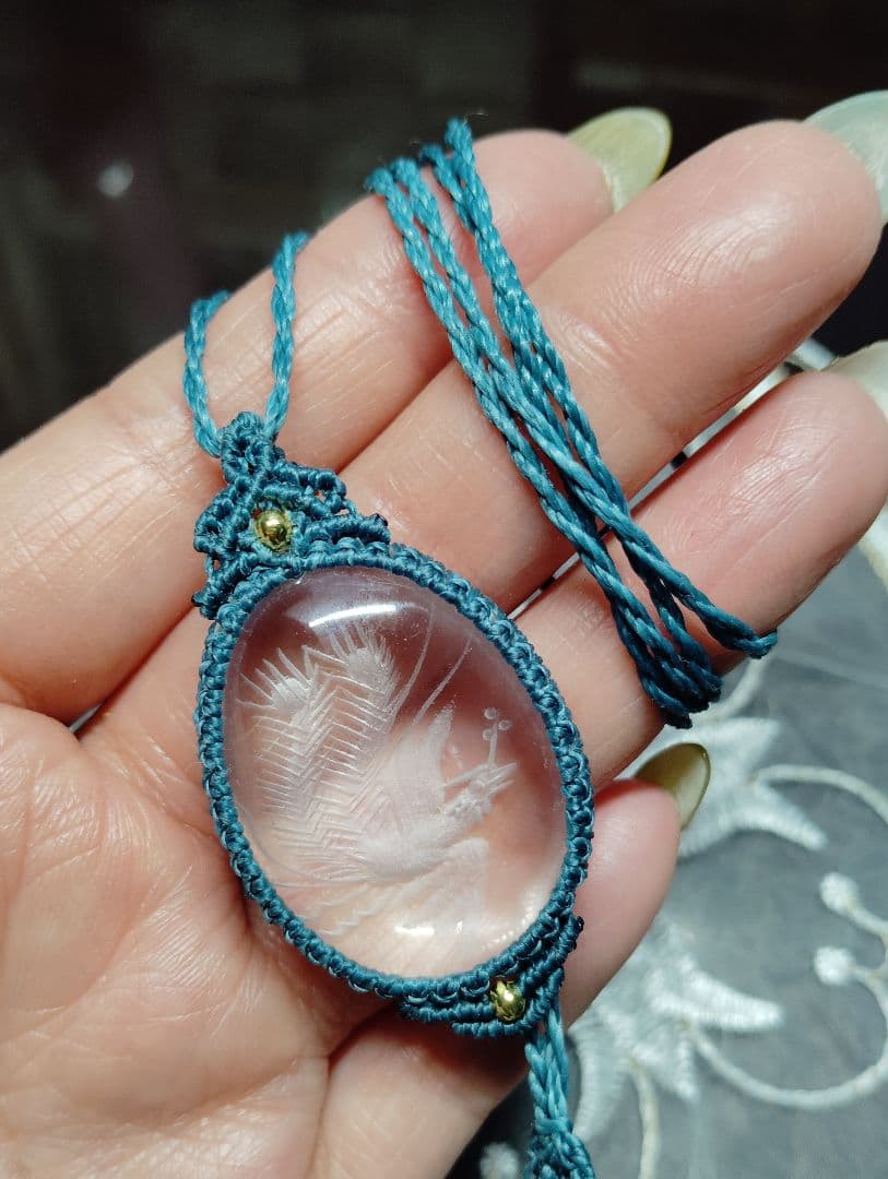 No,537 水晶鳳凰彫りマクラメペンダント