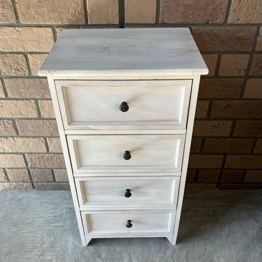ホワイト 木製チェスト 4段 軽量 アンティークパーツ 小タンス