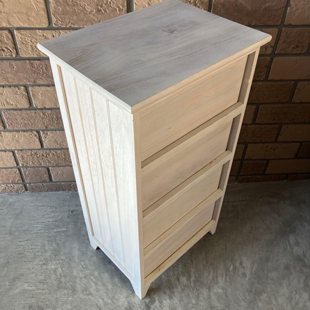 ホワイト 木製チェスト 4段 軽量 アンティークパーツ 小タンス