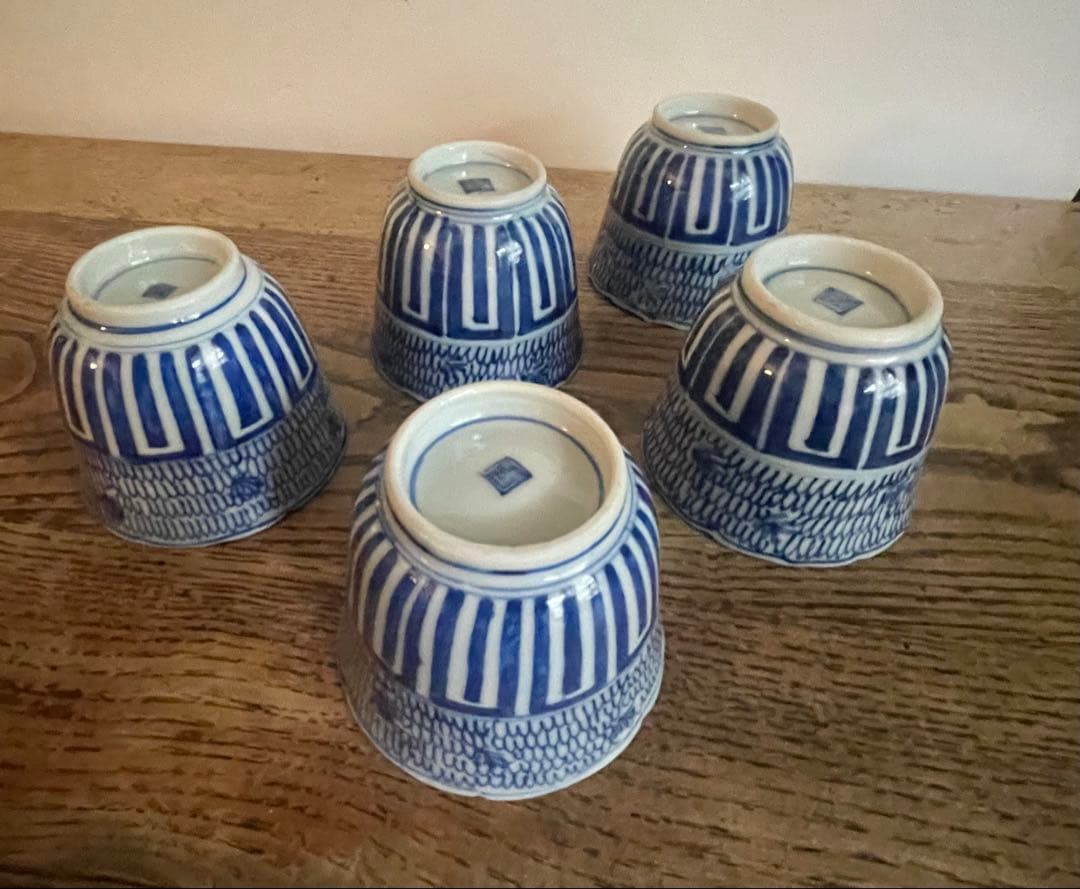 染付*微塵唐草*古伊万里*骨董*器*蕎麦猪口5個セット*そばちょこ*アンティーク