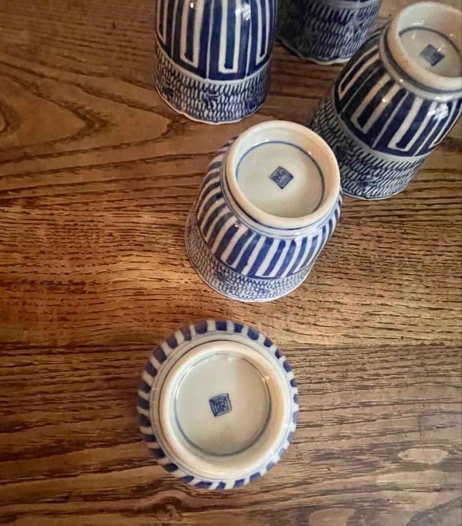 染付*微塵唐草*古伊万里*骨董*器*蕎麦猪口5個セット*そばちょこ*アンティーク