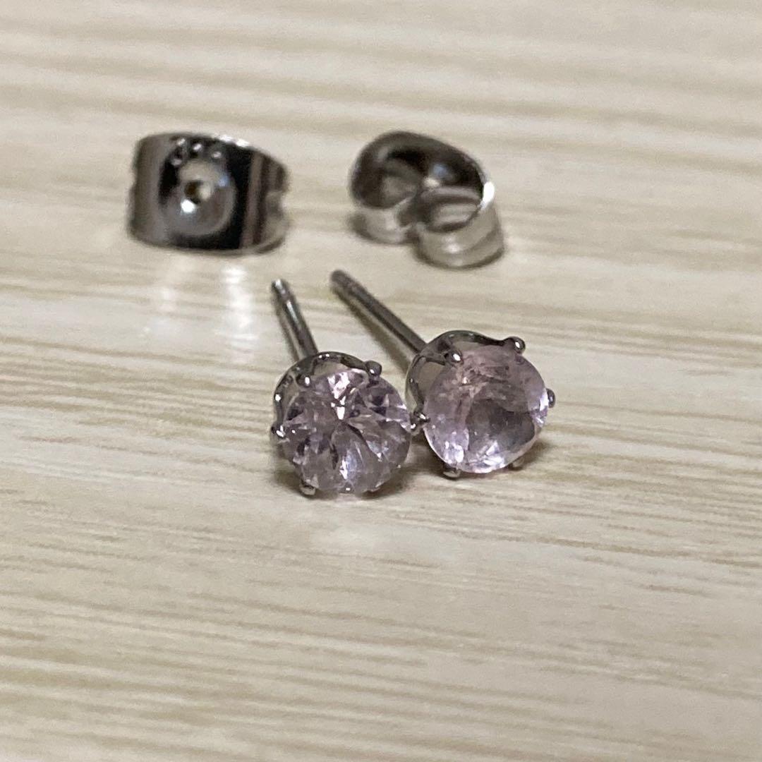 天然石 モルガナイト 4mm スタッドピアス サージカルステンレス シルバー