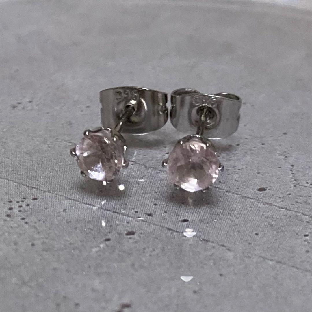 天然石 モルガナイト 4mm スタッドピアス サージカルステンレス シルバー