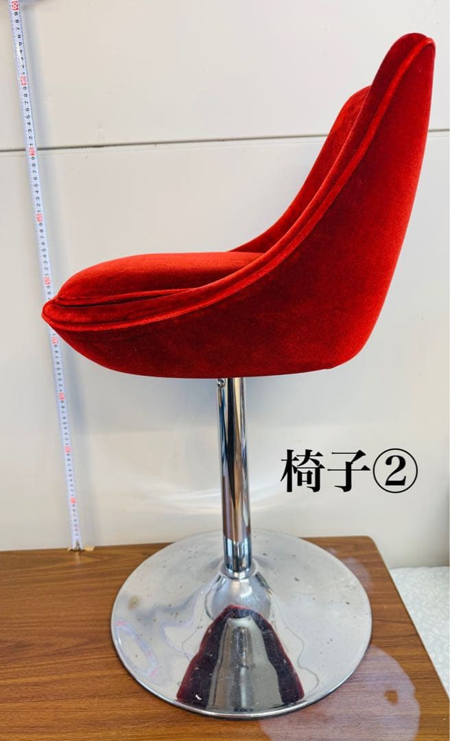 【専用①】赤ベルベット カウンターチェア 2脚セット おしゃれ 固定式