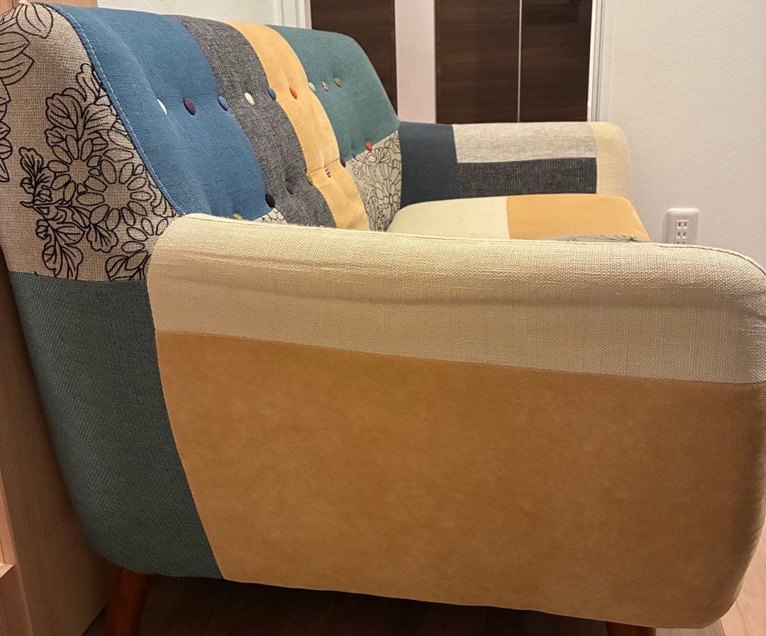 【たのメル便】2人掛けソファ　北欧 パッチワーク