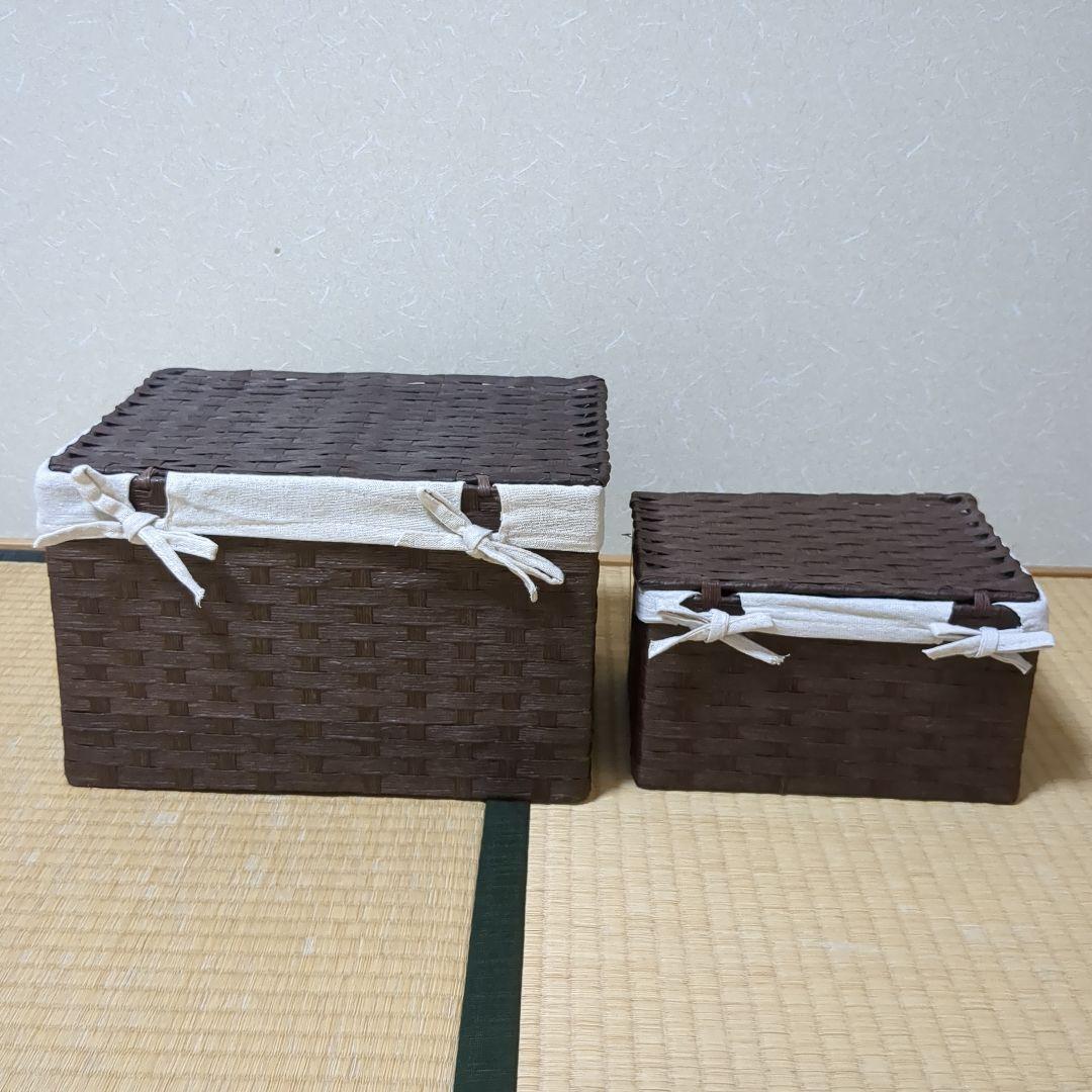 収納バスケットセット 内布付き カントリー 蓋付き収納ボックス マガジンラック