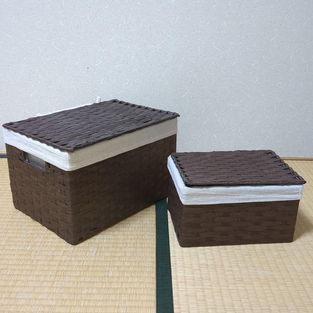 収納バスケットセット 内布付き カントリー 蓋付き収納ボックス マガジンラック
