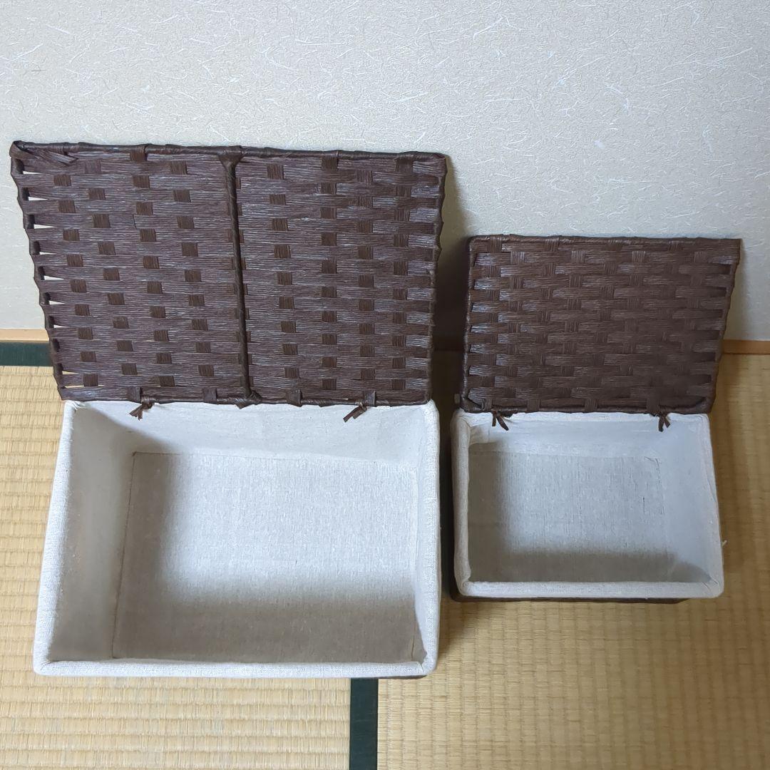 収納バスケットセット 内布付き カントリー 蓋付き収納ボックス マガジンラック