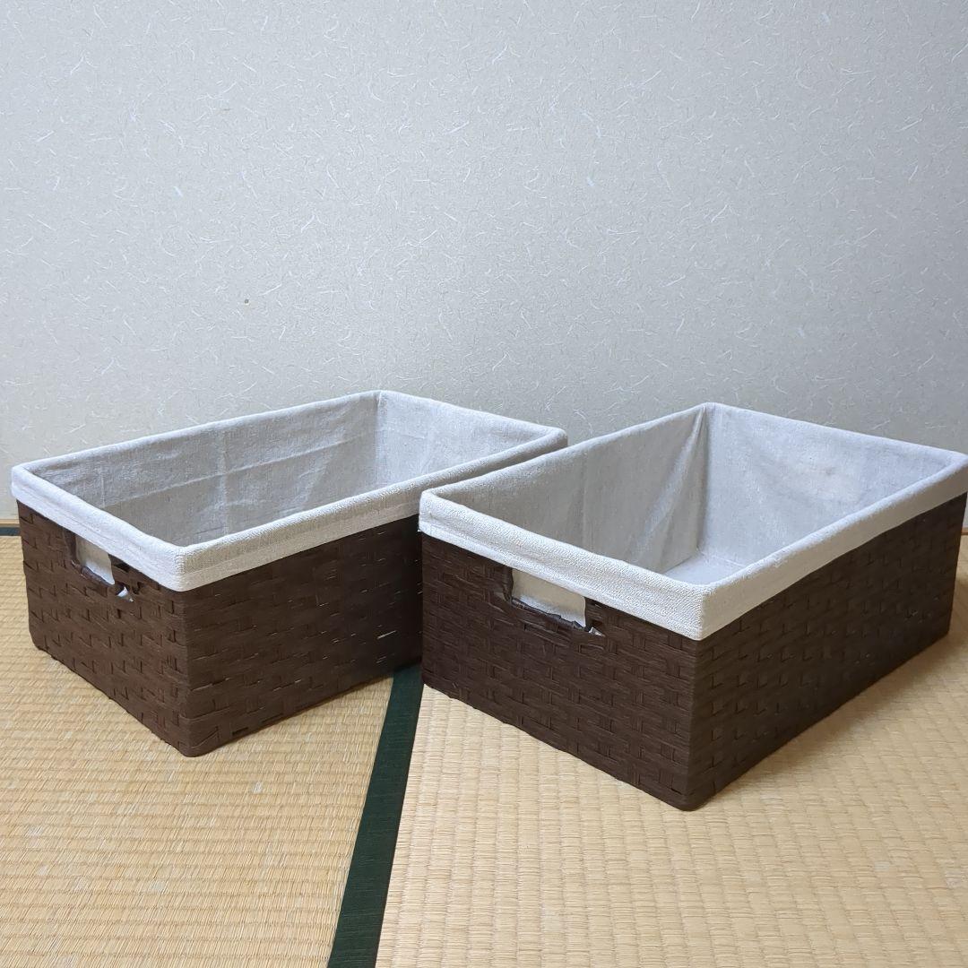 収納バスケットセット 内布付き カントリー 蓋付き収納ボックス マガジンラック