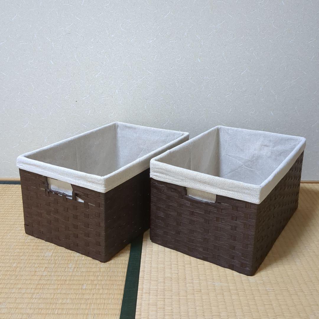 収納バスケットセット 内布付き カントリー 蓋付き収納ボックス マガジンラック