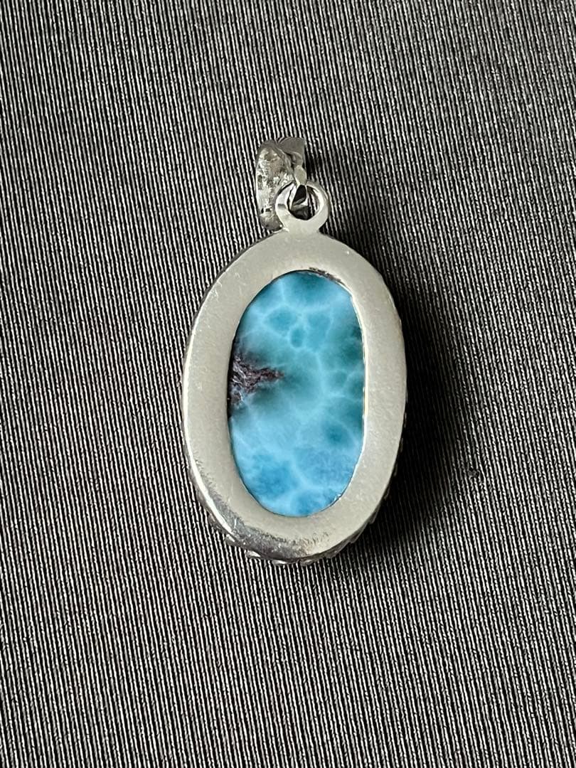 天然石☆高品質！ラリマーオーバル型ペンダントトップ☆ワク付き☆濃いブルーが美しい